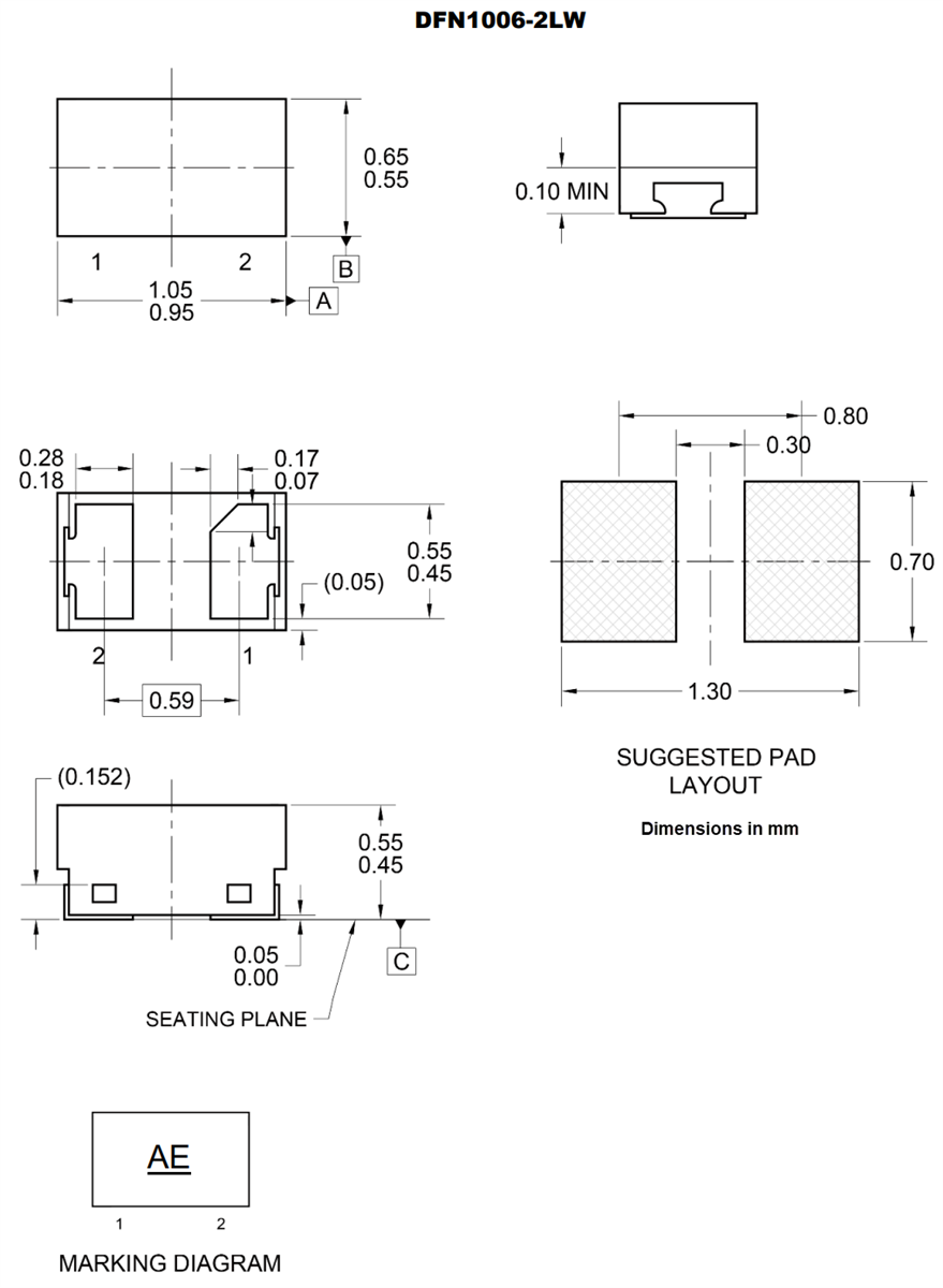 Mechanical Drawing - Taiwan Semiconductor TESDA24VB17P1Q1 ESD Protection Diode